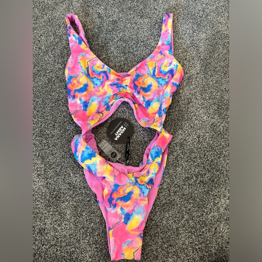 Moana Bikini Pink Multi Tie-Dye Cutout One-Piece Swimsuit View 3